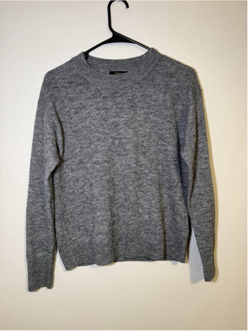 Quince Wool Alpaca Blend Sweater Charcoal Gray Diamond Stitch Crewneck Size S - Picture 2 of 5